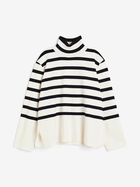 H&M Black & White Striped Turtleneck Sweater